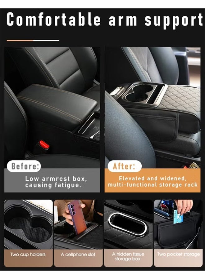 بكومور غطاء وسادة مسند ذراع السيارة متعدد الاستخدامات مع وحدة تحكم مركزية، مصنوع من جلد البولي يوريثان المقاوم للماء، مزود بحامل أكواب، وفتحة للهاتف، وعلبة مناديل، ومنظم داخلي متعدد الوظائف لسيارات الدفع الرباعي والسيدان. - Image 3